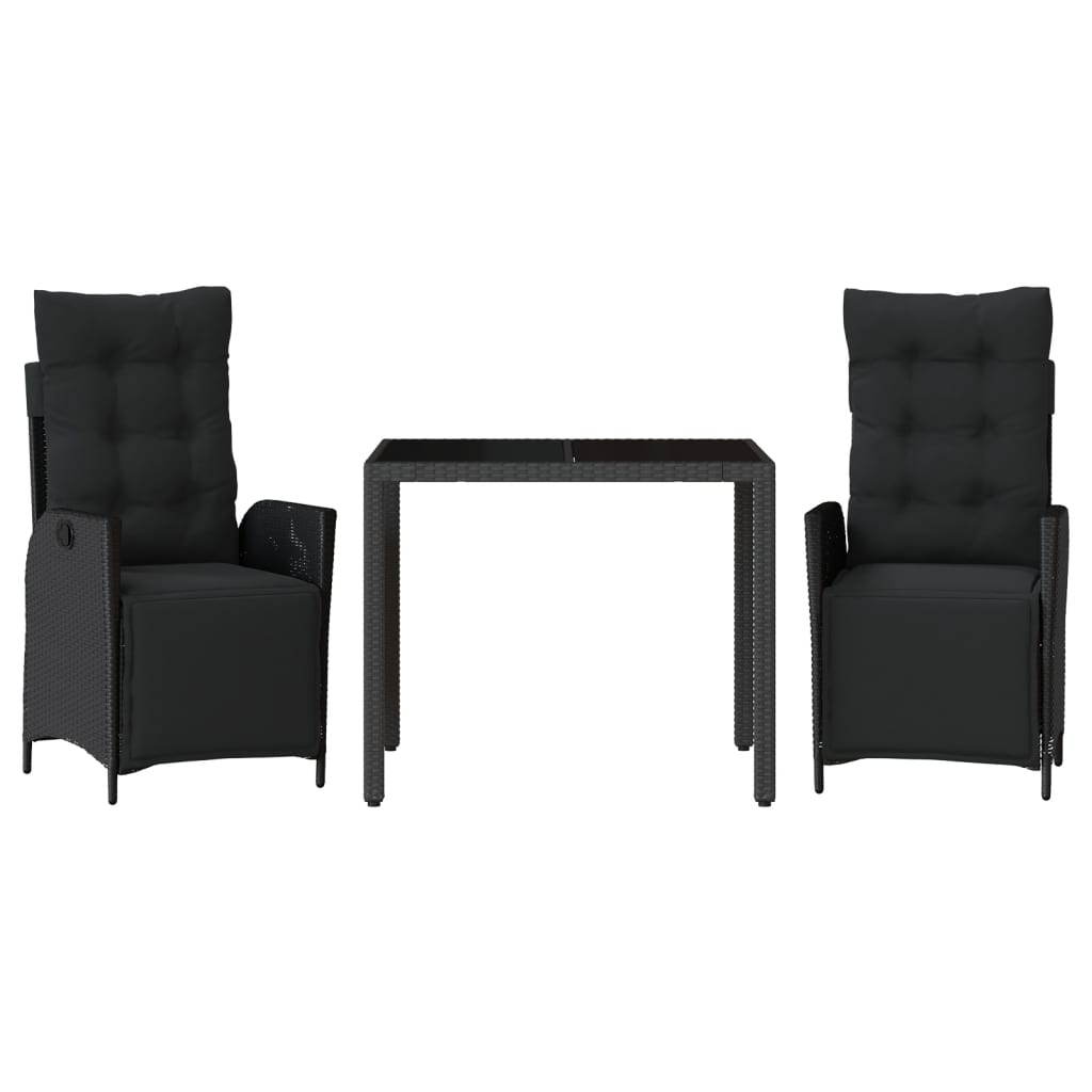 Ensemble à manger de jardin avec coussins 3 pcs Noir