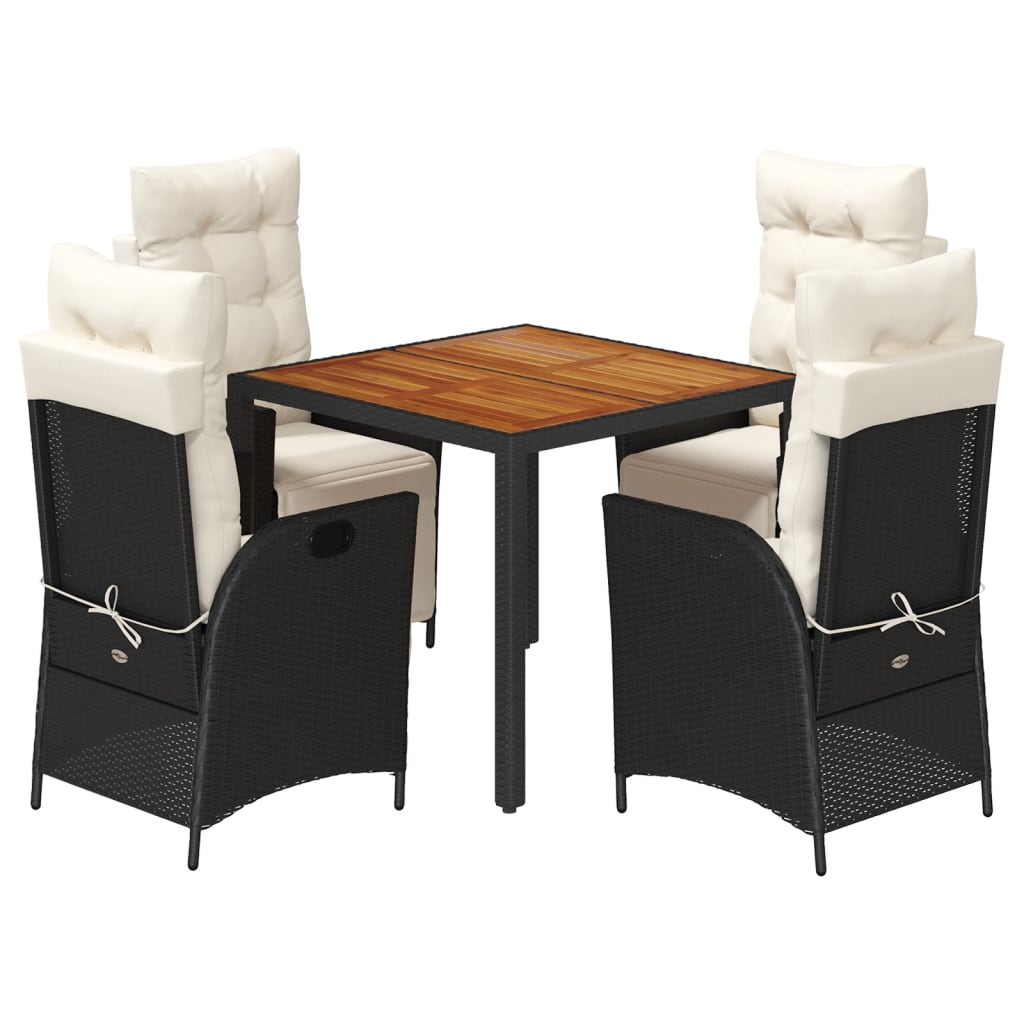 Ensemble à manger de jardin coussins 5pcs Noir Résine tressée