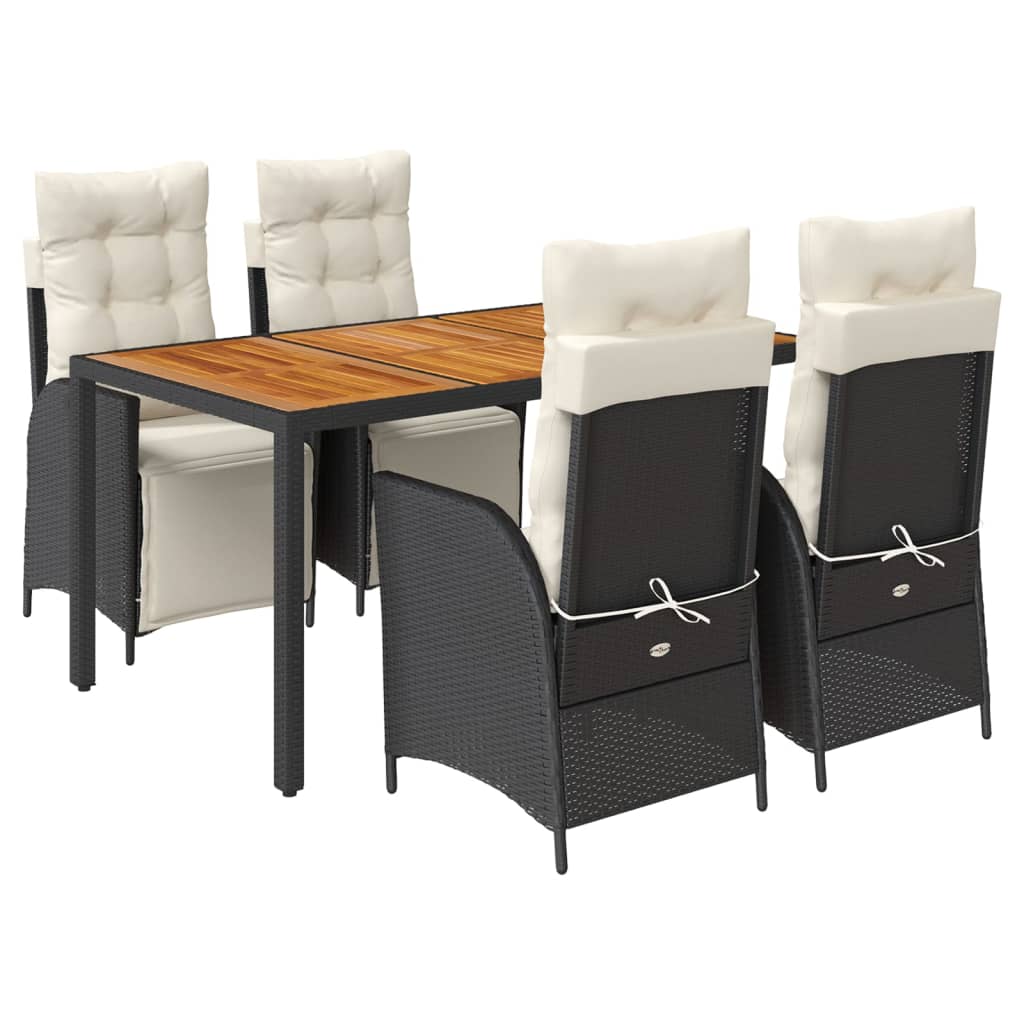 Ensemble à manger de jardin coussins 5pcs Noir Résine tressée