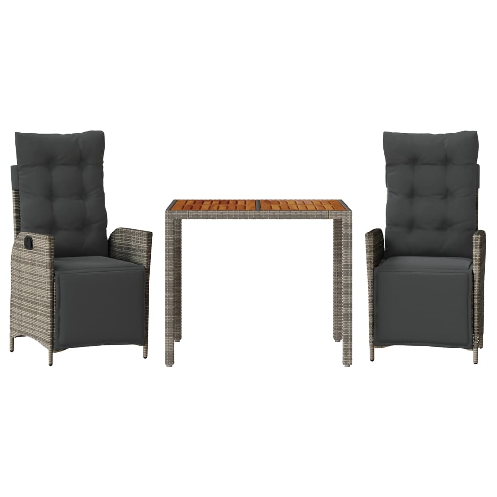Ensemble à manger de jardin 3 pcs coussins gris résine tressée