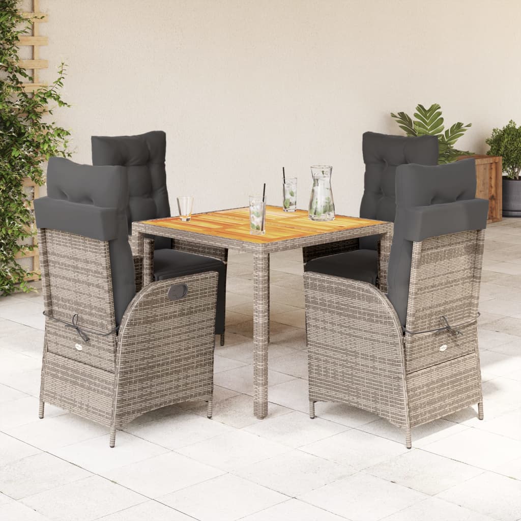 Ensemble à manger de jardin 5 pcs coussins gris résine tressée