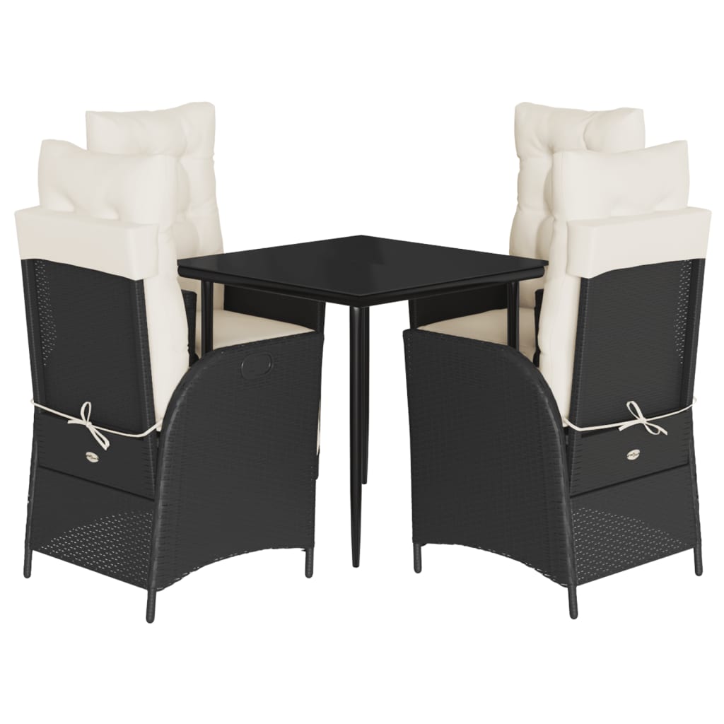 Ensemble à manger de jardin coussins 5pcs Noir Résine tressée