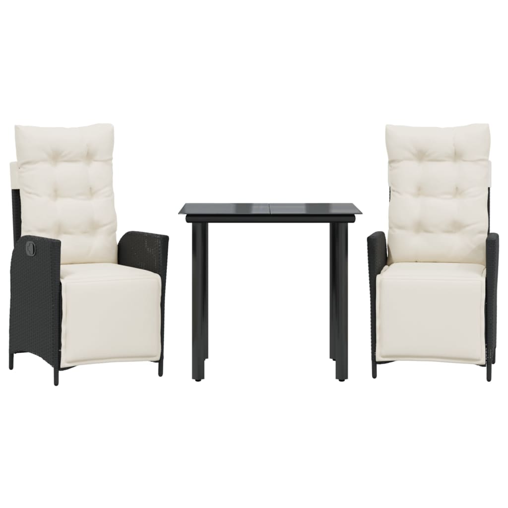 Ensemble à manger de jardin avec coussins 3 pcs Noir