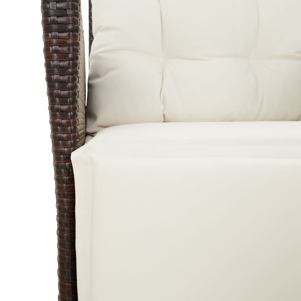 Ensemble à manger de jardin 3 pcs et coussins marron poly rotin