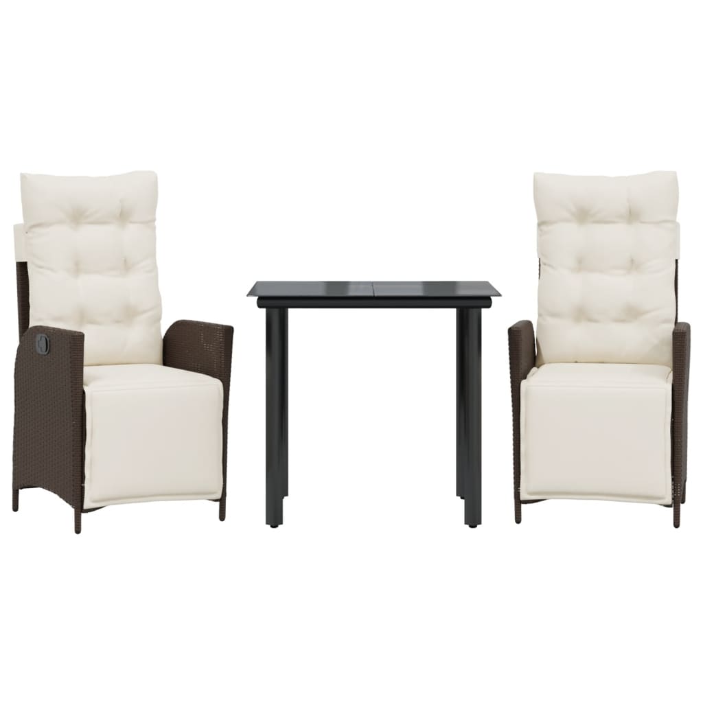 Ensemble à manger de jardin 3 pcs et coussins marron poly rotin