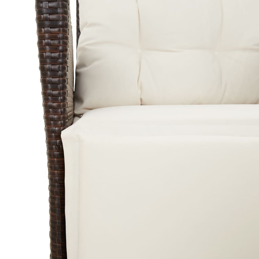 Ensemble à manger de jardin 3 pcs et coussins marron poly rotin
