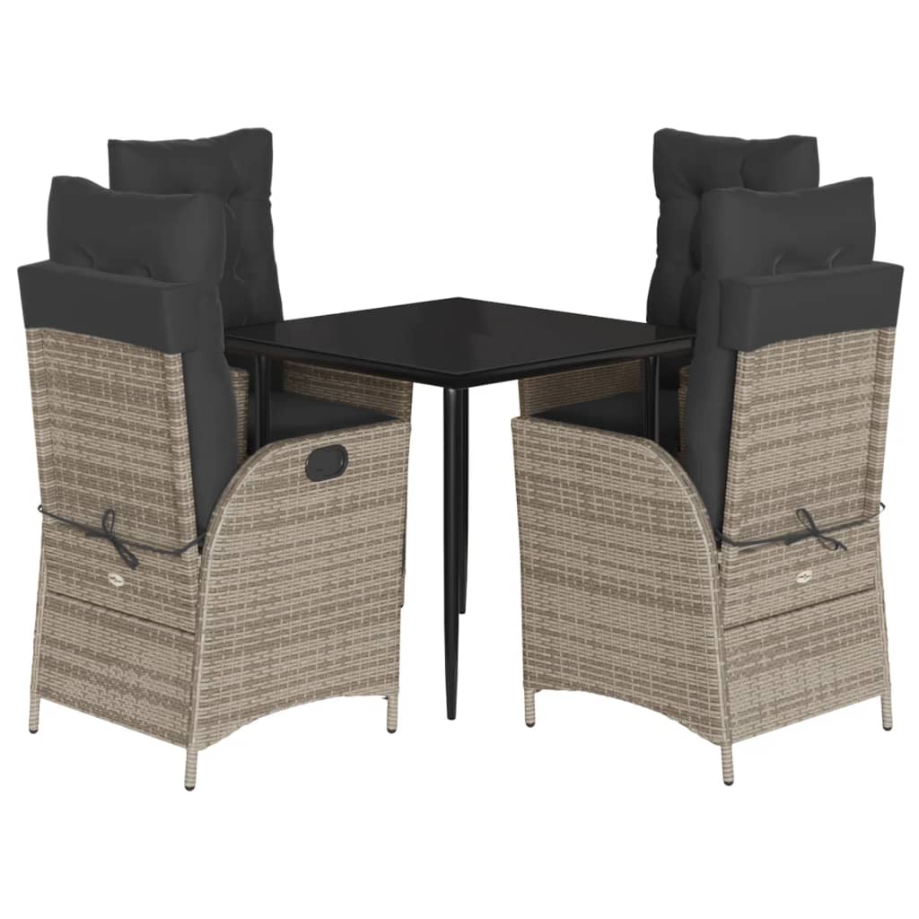 Ensemble à manger de jardin 5 pcs coussins gris résine tressée