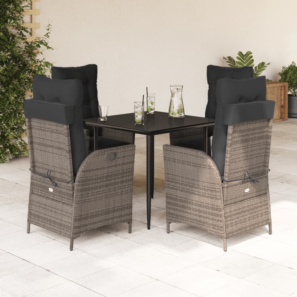Ensemble à manger de jardin 5 pcs coussins gris résine tressée