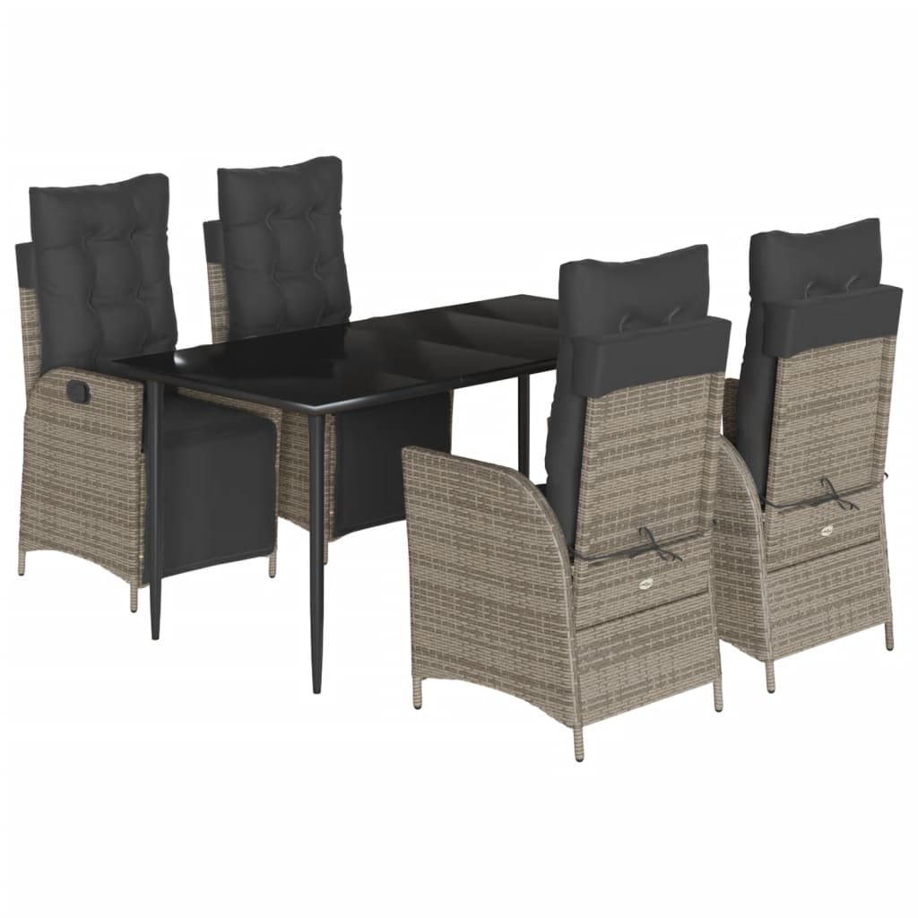 Ensemble à manger de jardin 5 pcs coussins gris résine tressée
