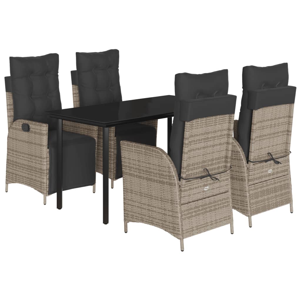 Ensemble à manger de jardin 5 pcs coussins gris résine tressée