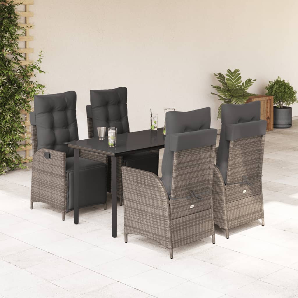 Ensemble à manger de jardin 5 pcs coussins gris résine tressée