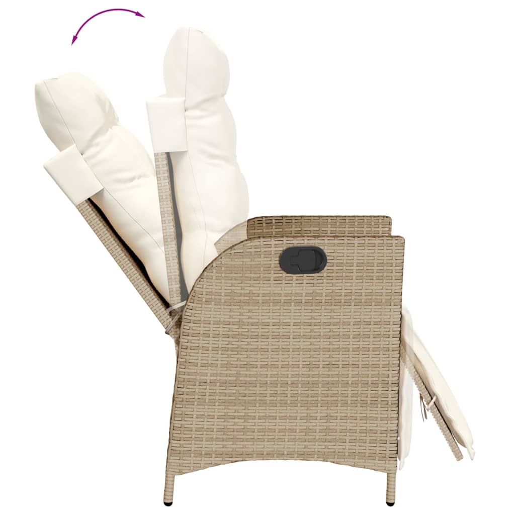 Ensemble à manger de jardin et coussins 3 pcs Beige poly rotin