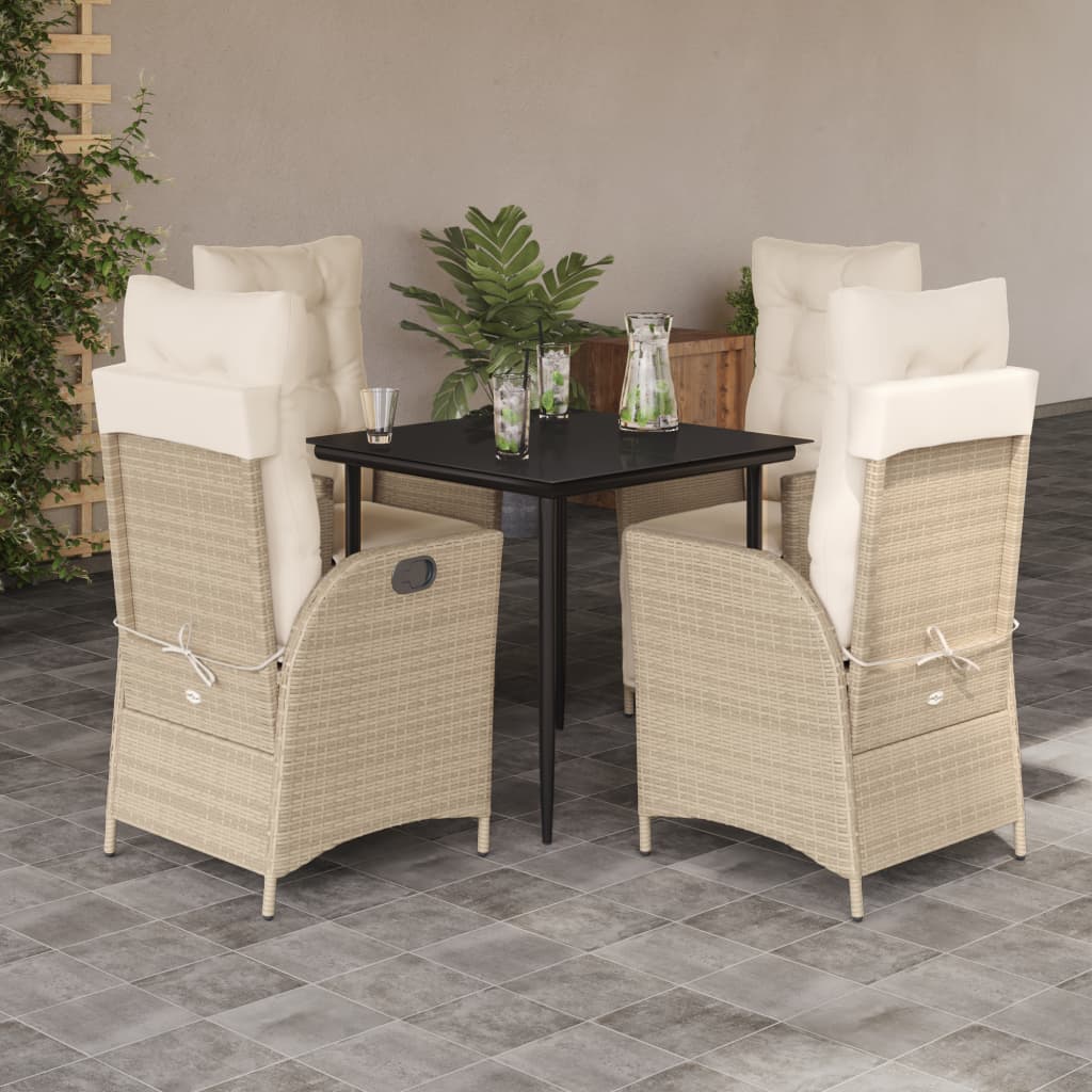 Ensemble à manger de jardin avec coussins 5pcs Beige poly rotin