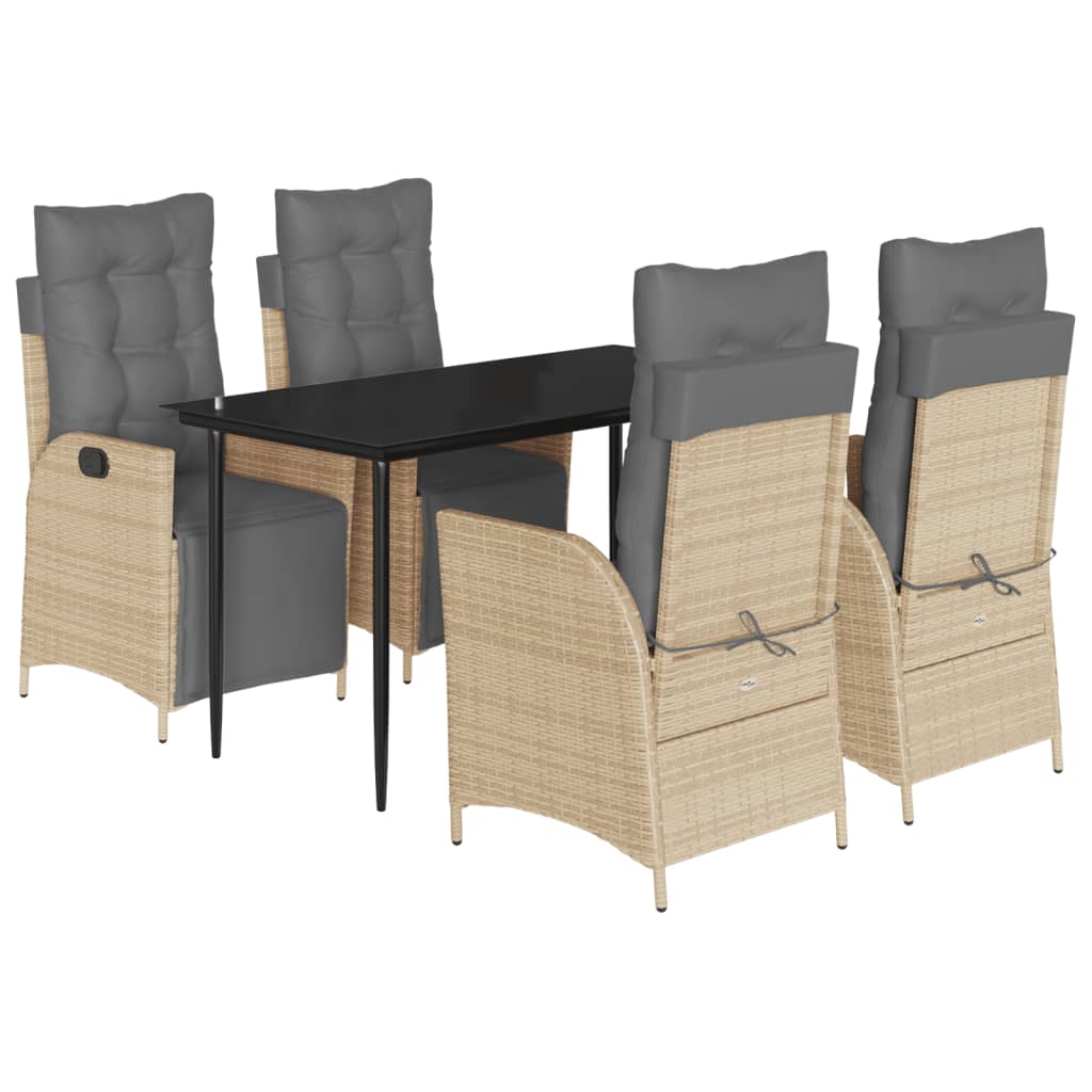 Ensemble à manger de jardin coussins 5 pcs mélange beige rotin