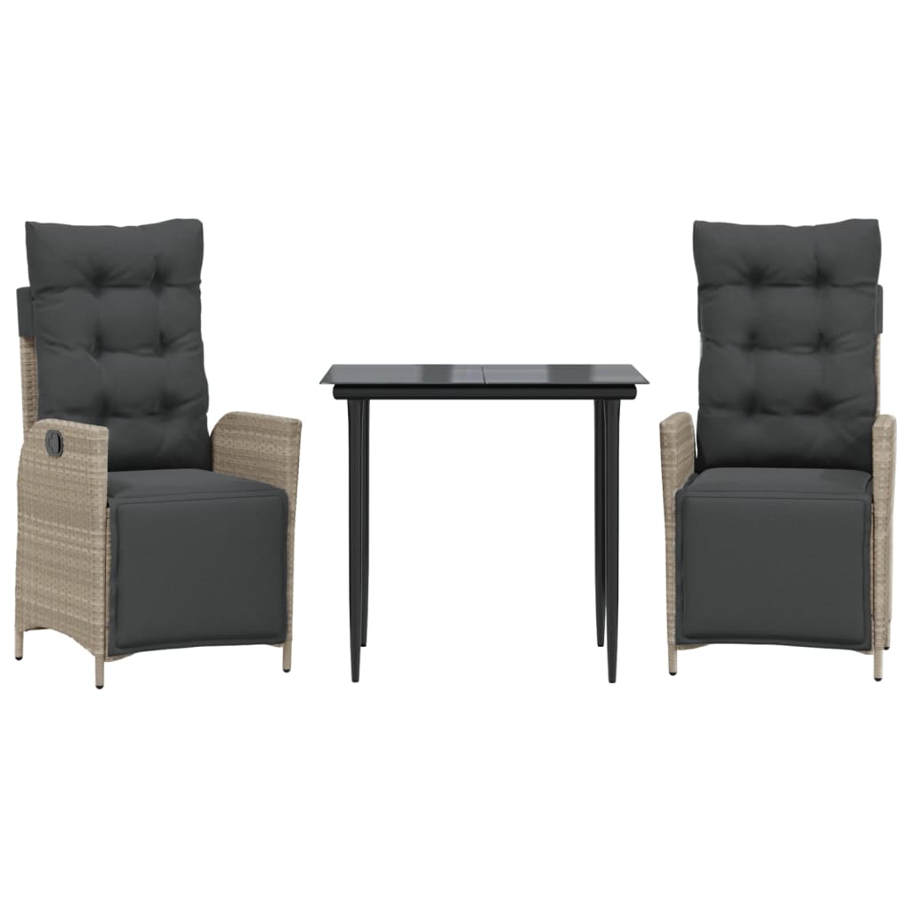 Ensemble à manger de jardin 3pcs coussins gris clair poly rotin