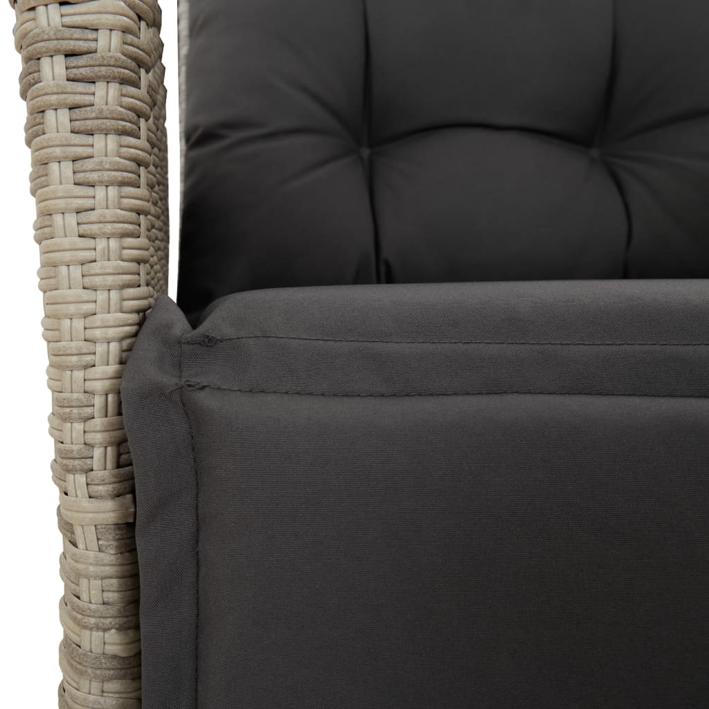 Ensemble à manger de jardin 3pcs coussins gris clair poly rotin