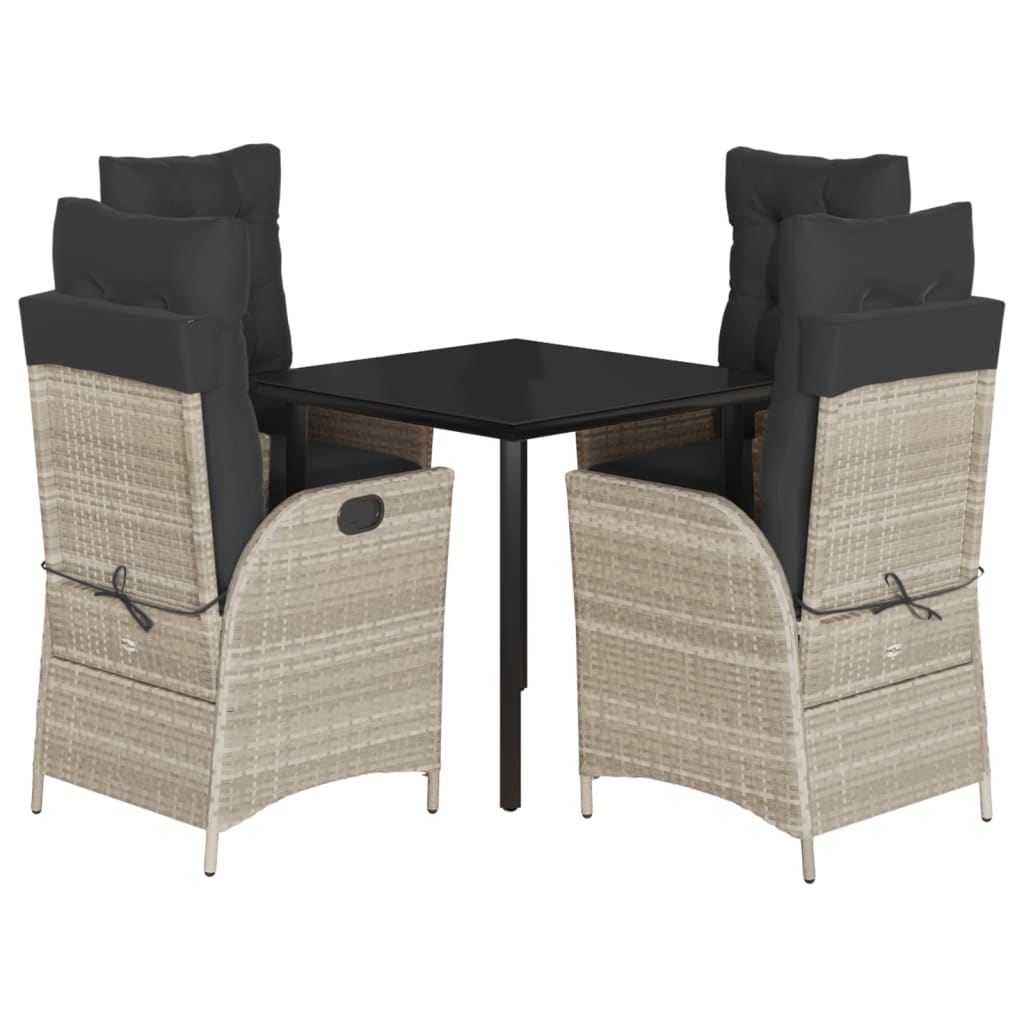 Ensemble à manger de jardin et coussins 5 pcs gris clair rotin