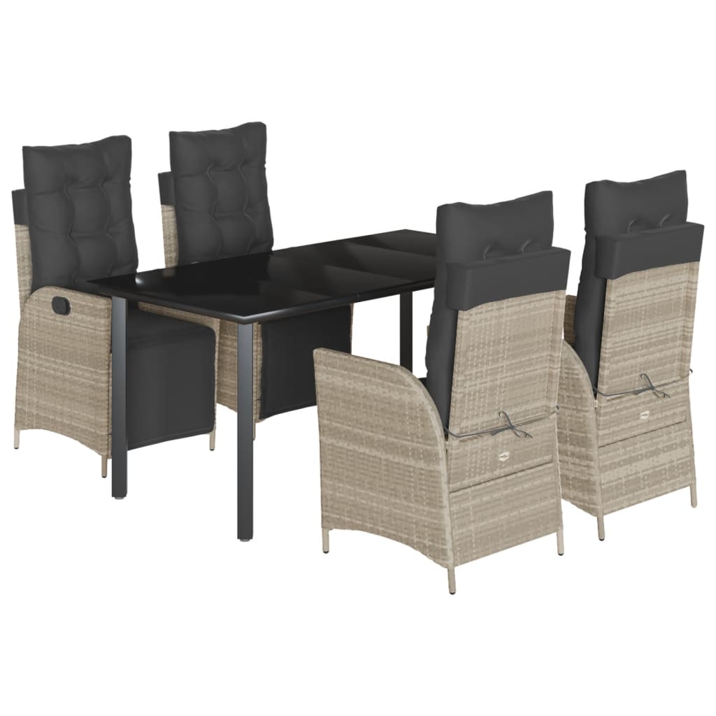 Ensemble à manger de jardin et coussins 5 pcs gris clair rotin