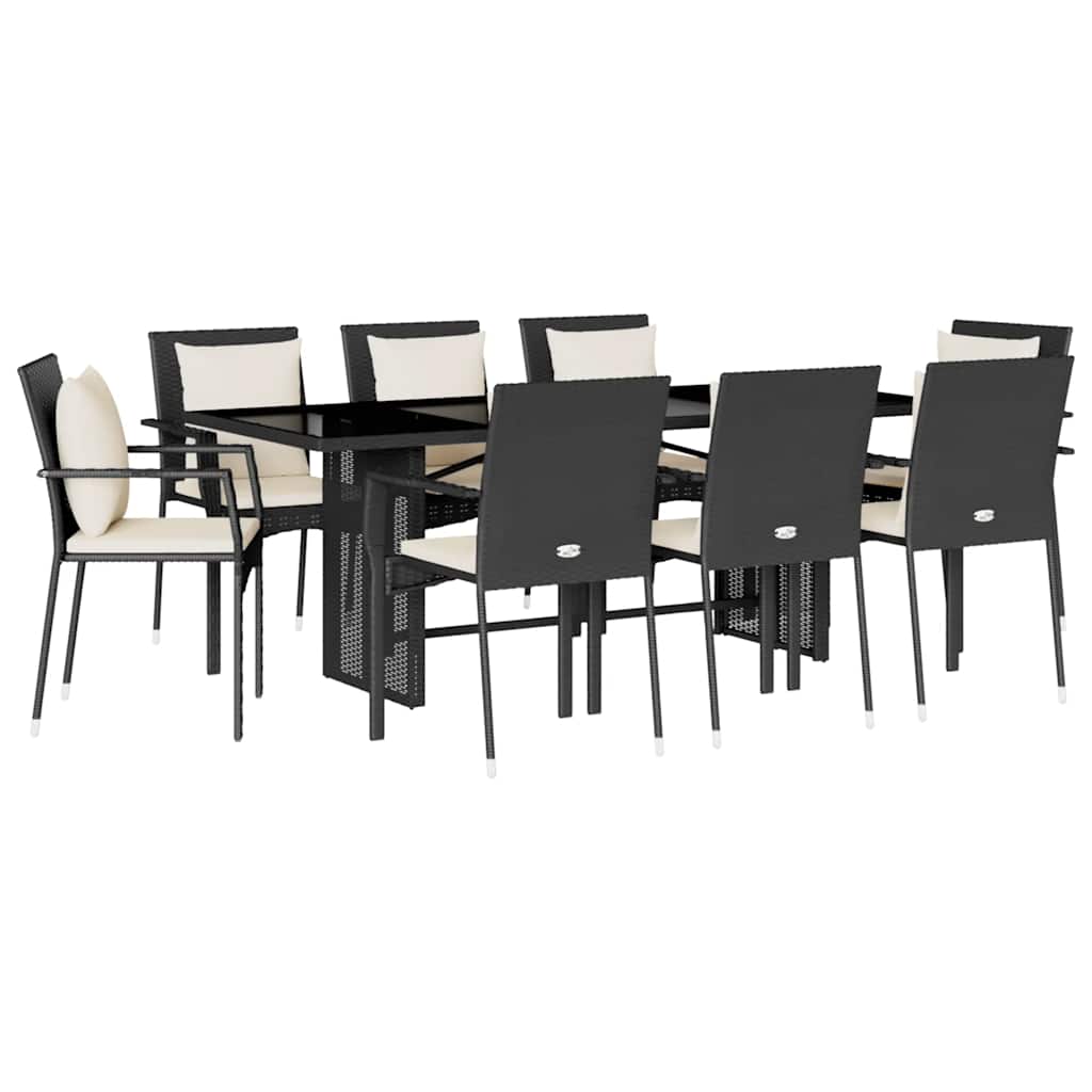 Ensemble à manger de jardin 9pcs coussins noir résine tressée
