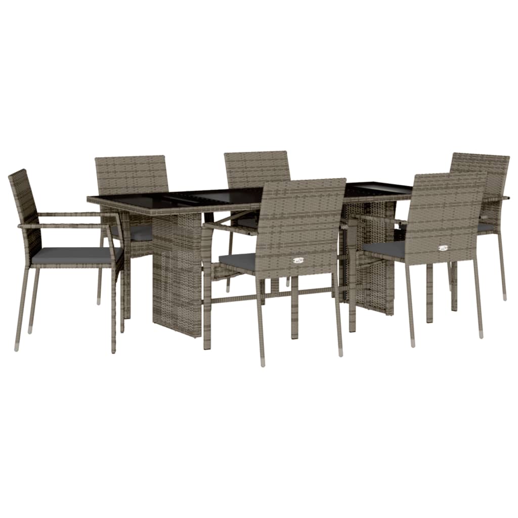 Ensemble à manger de jardin et coussins 7 pcs gris rotin