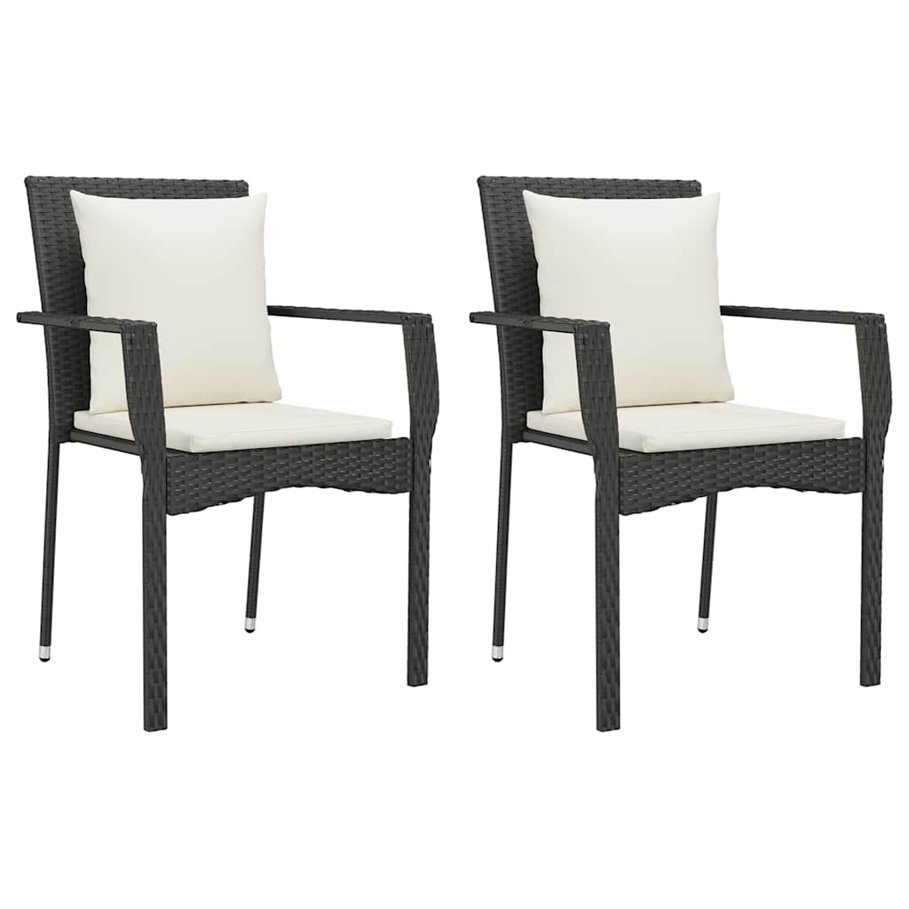 Ensemble à manger de jardin coussins 7pcs Noir Résine tressée