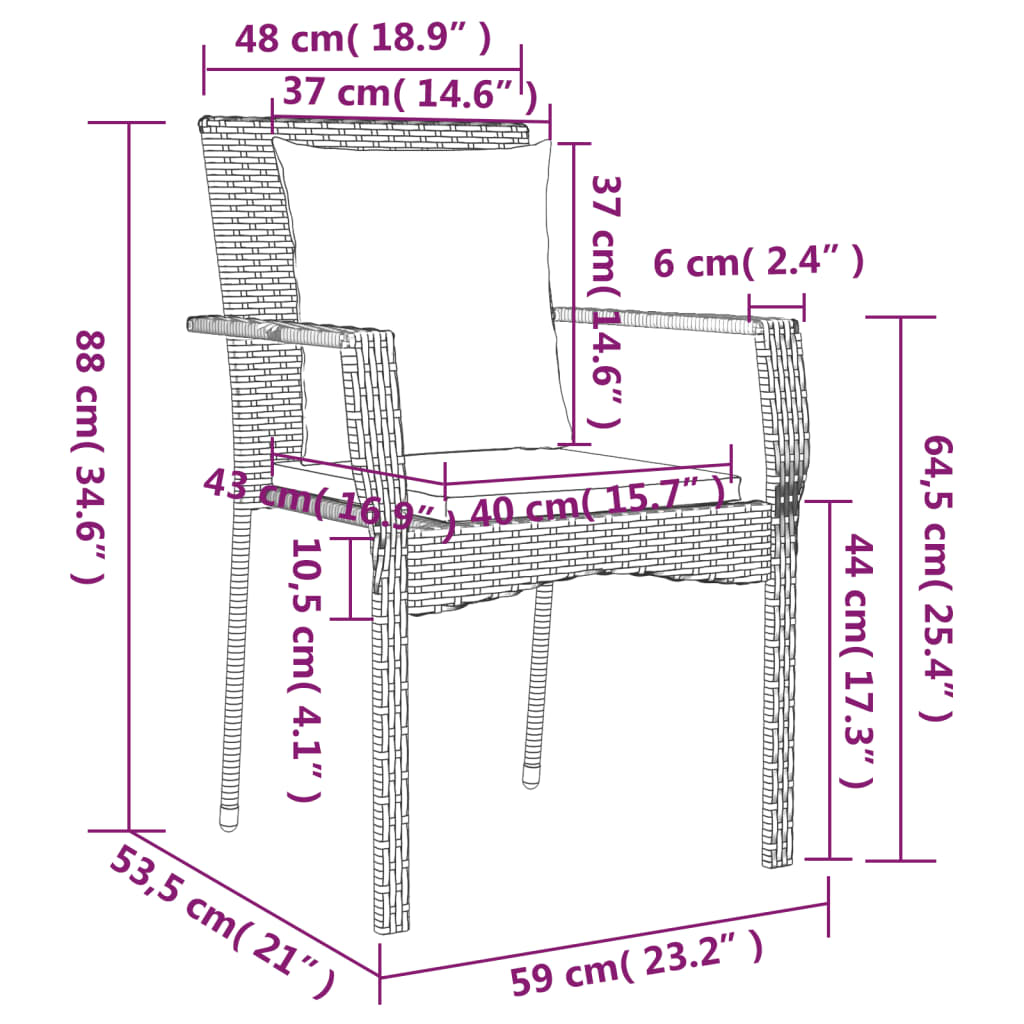 Ensemble à manger de jardin et coussins 7 pcs gris rotin