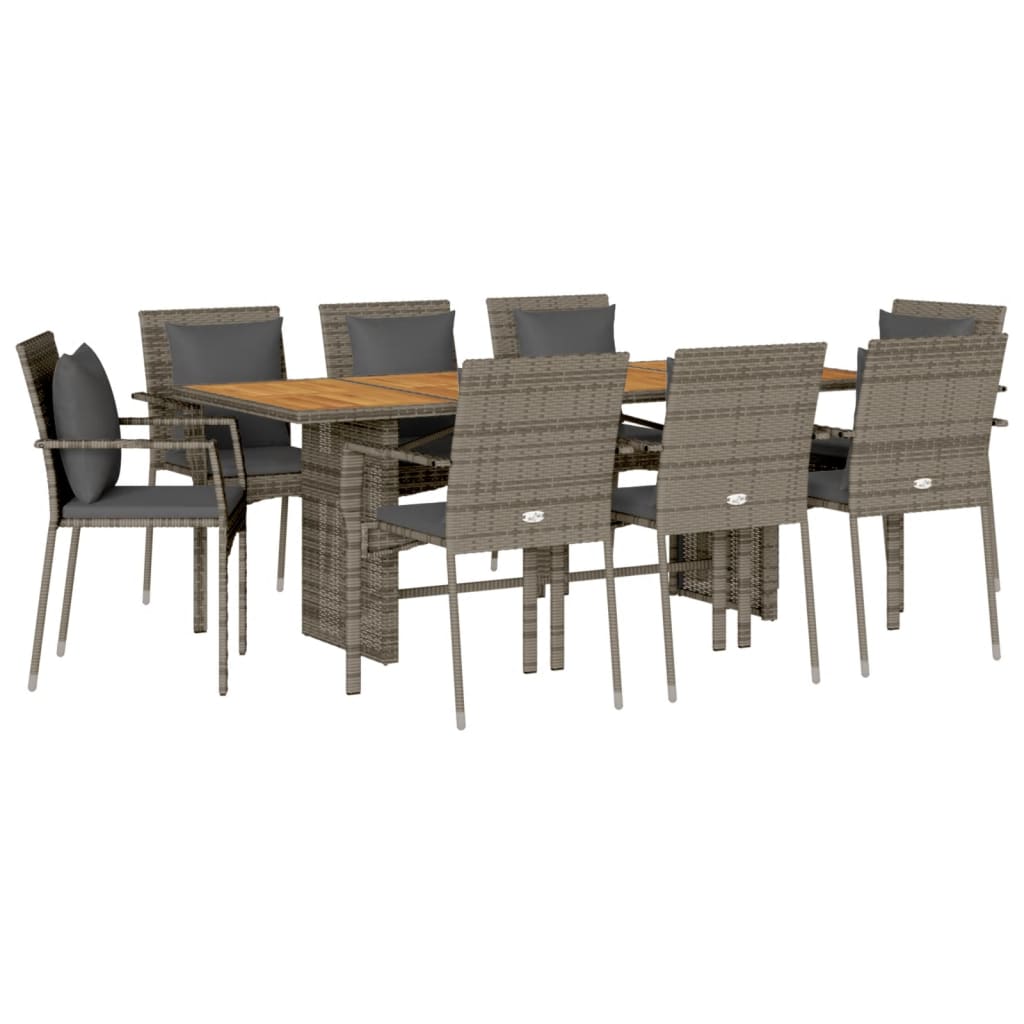 Ensemble à manger de jardin 9 pcs coussins gris résine tressée