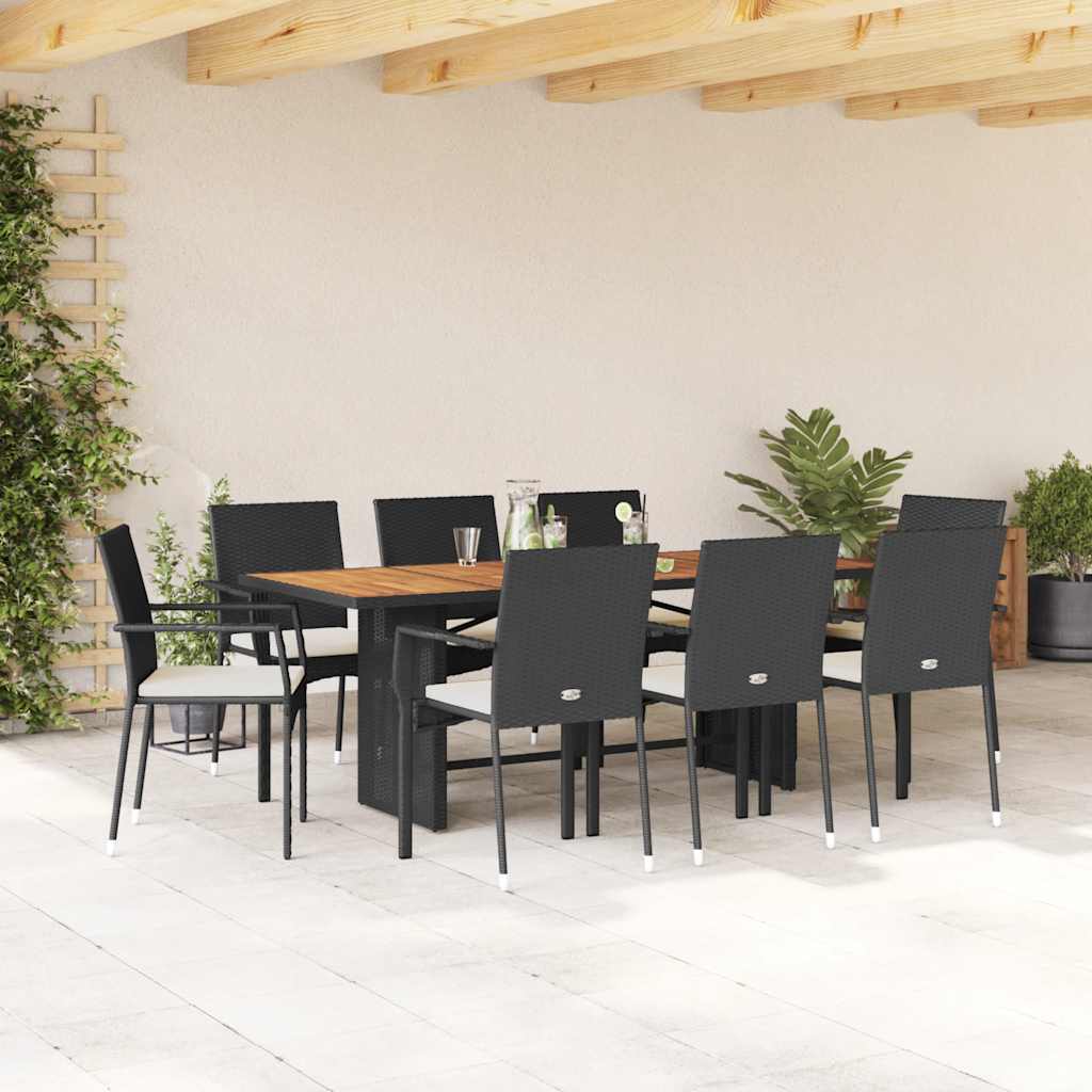 Ensemble à manger de jardin 9pcs coussins noir résine tressée