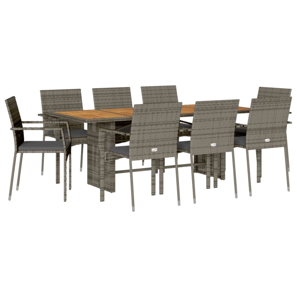 Ensemble à manger de jardin 9 pcs coussins gris résine tressée