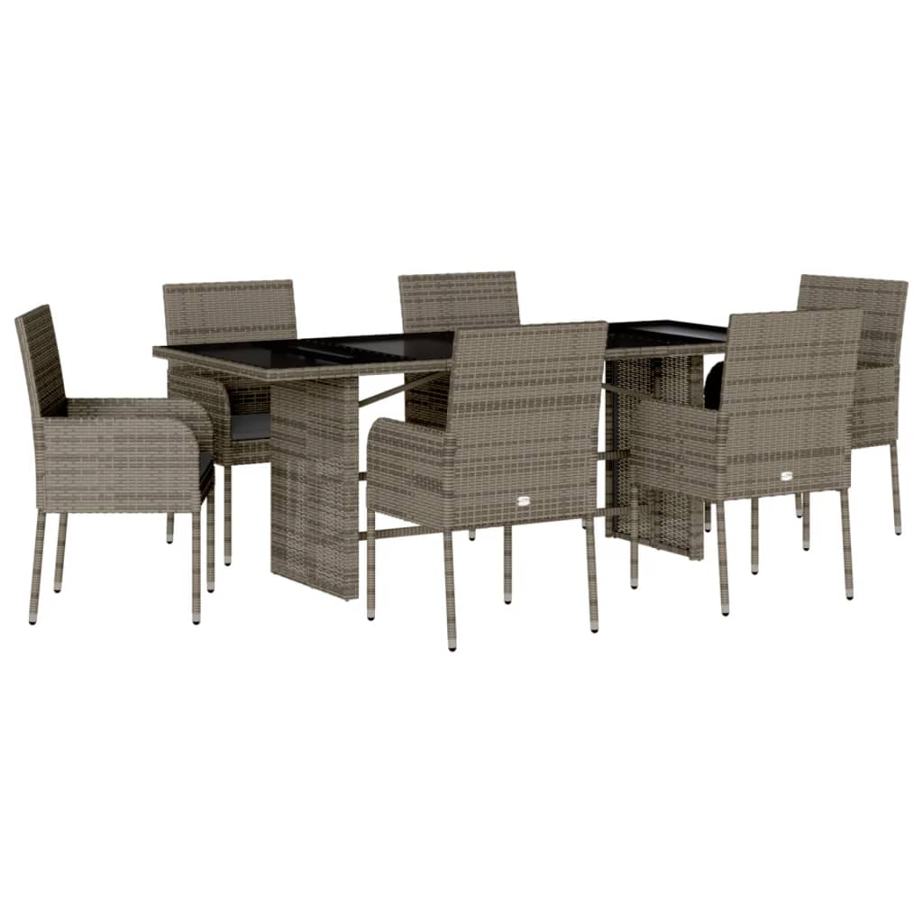 Ensemble à manger de jardin et coussins 7 pcs gris rotin Salons de jardin vidaXL
