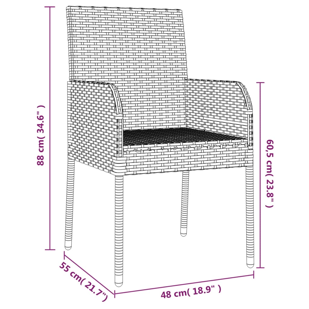 Ensemble à manger de jardin et coussins 7 pcs gris rotin