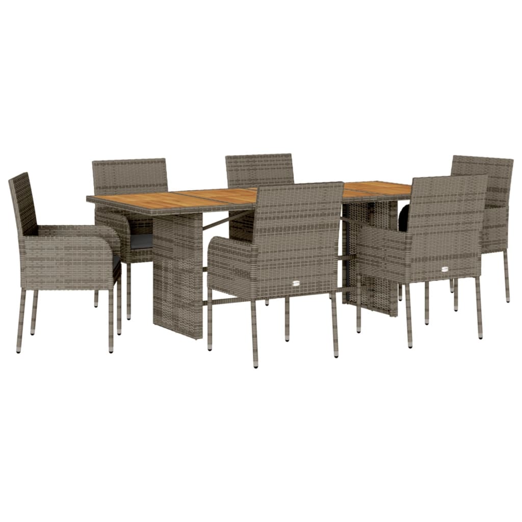 Ensemble à manger de jardin et coussins 7 pcs gris rotin Salons de jardin vidaXL