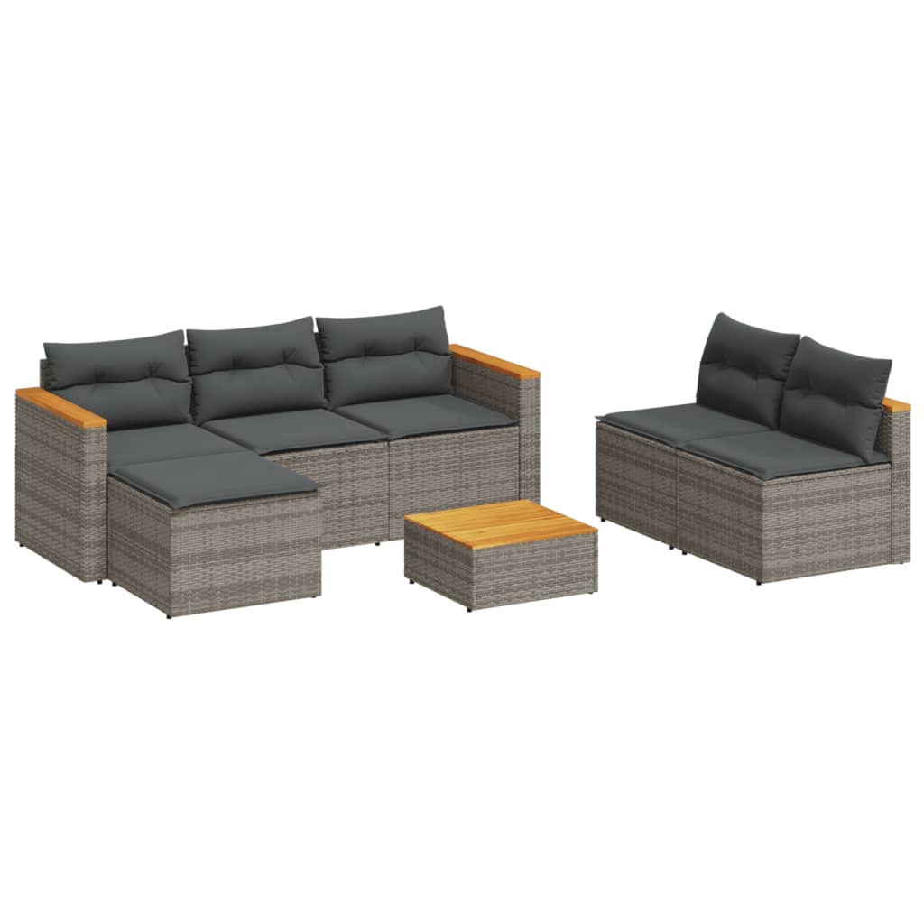 Salon de jardin 5 pcs avec coussins gris résine tressée acacia