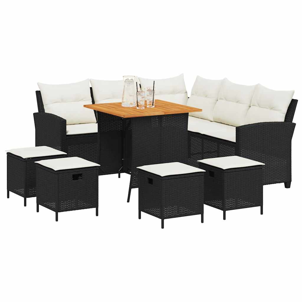 Ensemble de canapé de jardin 6 pcs avec coussins en forme de L noir résine tressée