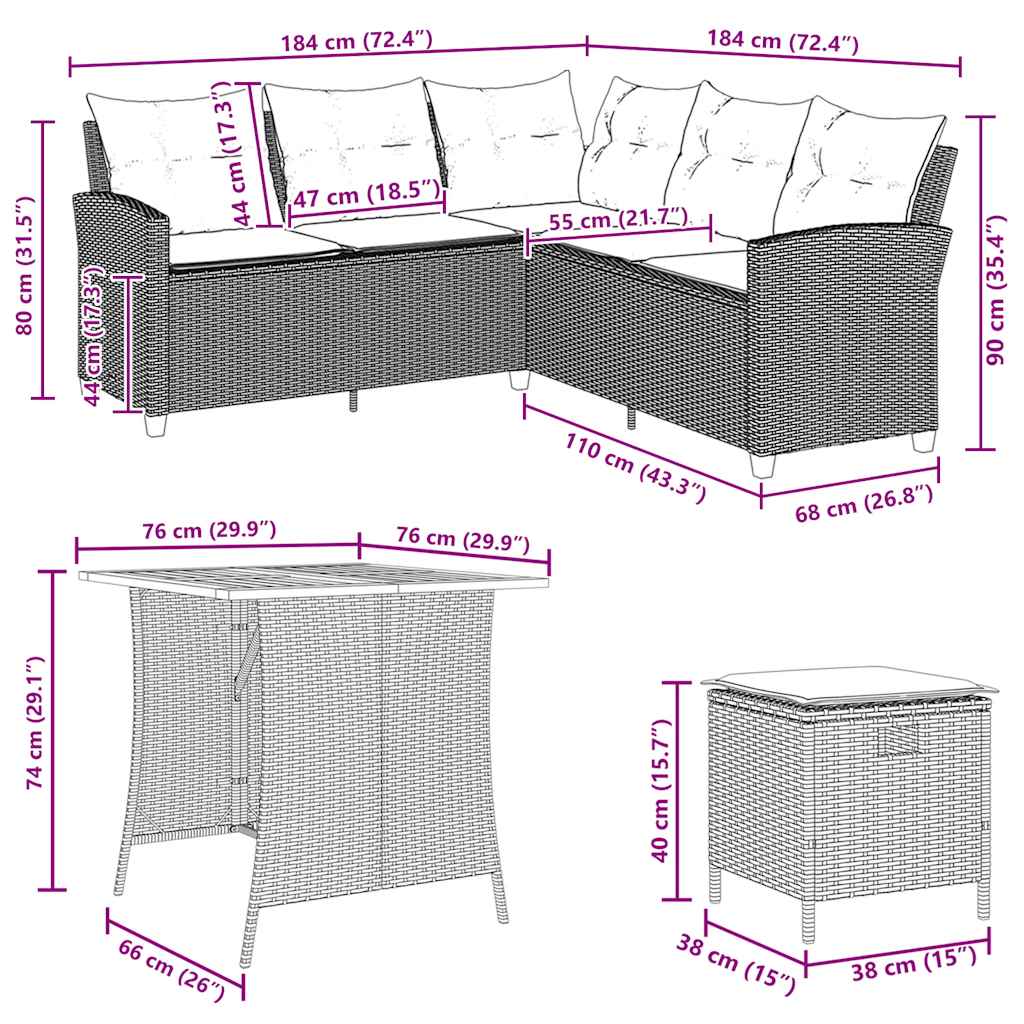 Ensemble de canapé de jardin 6 pcs avec coussins en forme de L noir résine tressée
