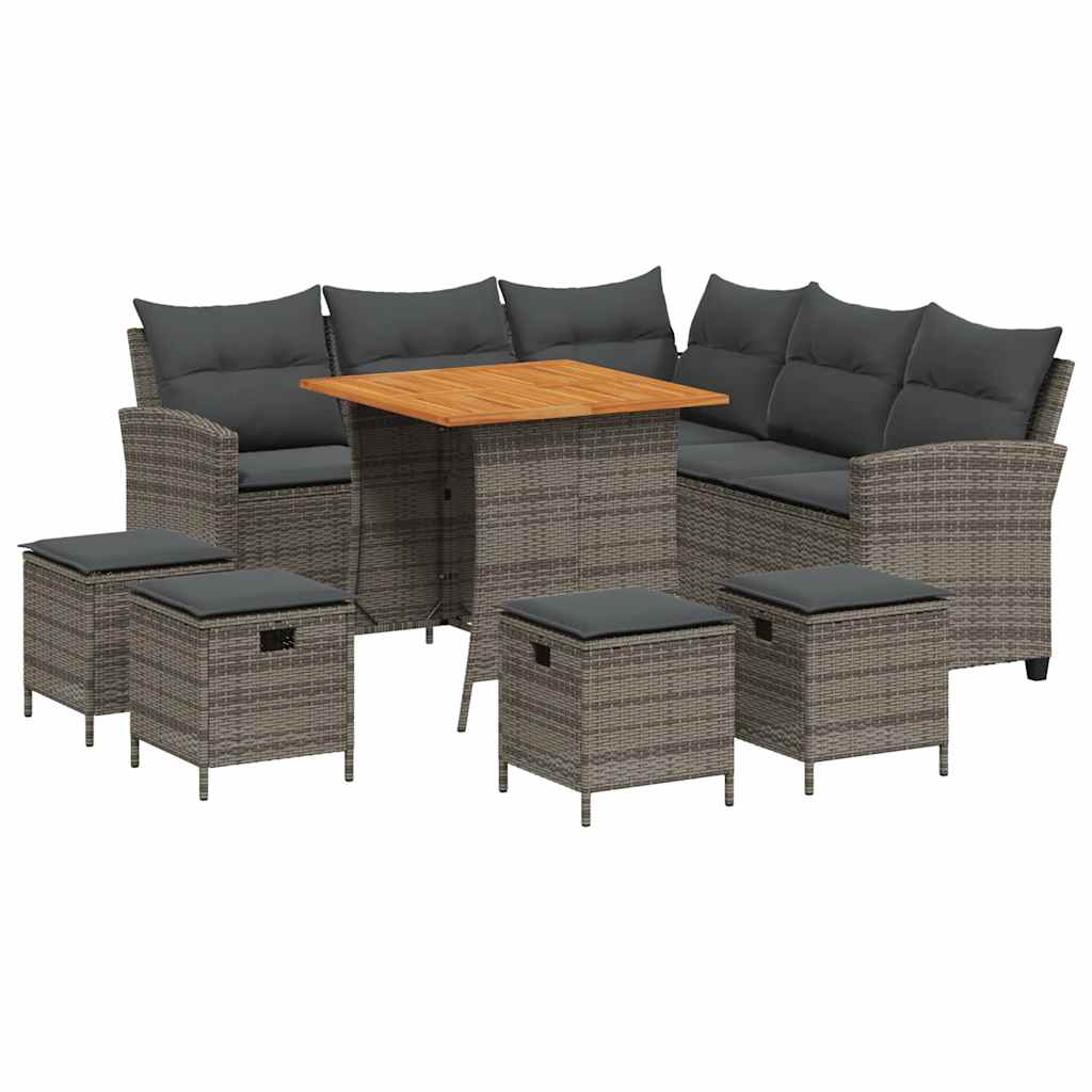 Ensemble de canapé de jardin 6 pcs avec coussins en forme de L gris résine tressée