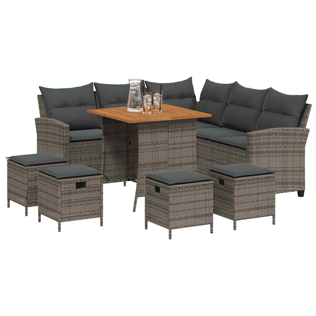 Ensemble de canapé de jardin 6 pcs avec coussins en forme de L gris résine tressée