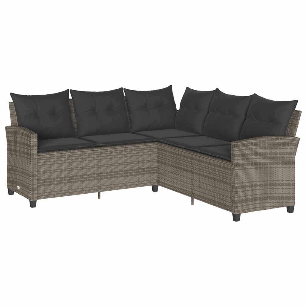 Ensemble de canapé de jardin 6 pcs avec coussins en forme de L gris résine tressée