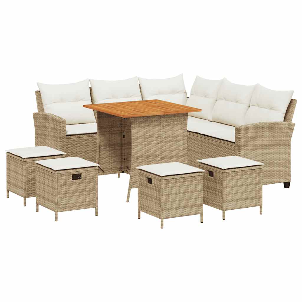 Ensemble de canapé de jardin 6 pcs avec coussins en forme de L beige résine tressée