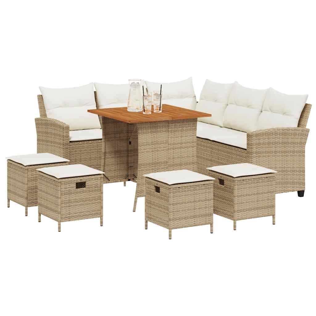 Ensemble de canapé de jardin 6 pcs avec coussins en forme de L beige résine tressée