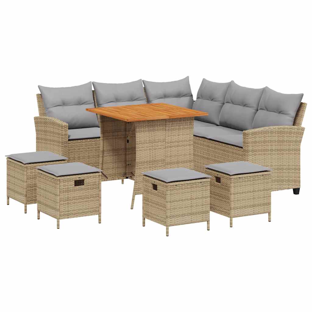 Ensemble de canapé de jardin 6 pcs avec coussins en forme de L beige résine tressée
