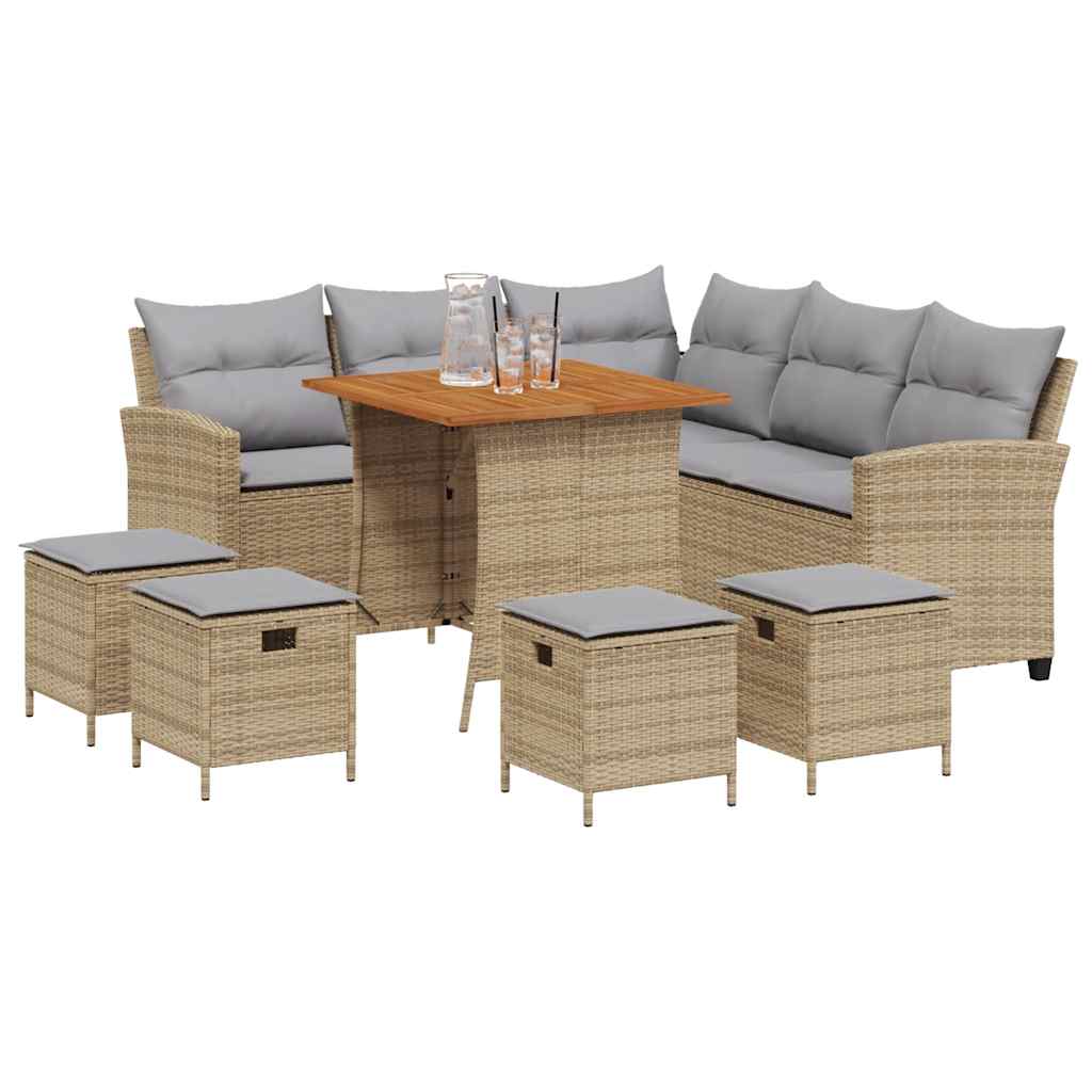 Ensemble de canapé de jardin 6 pcs avec coussins en forme de L beige résine tressée