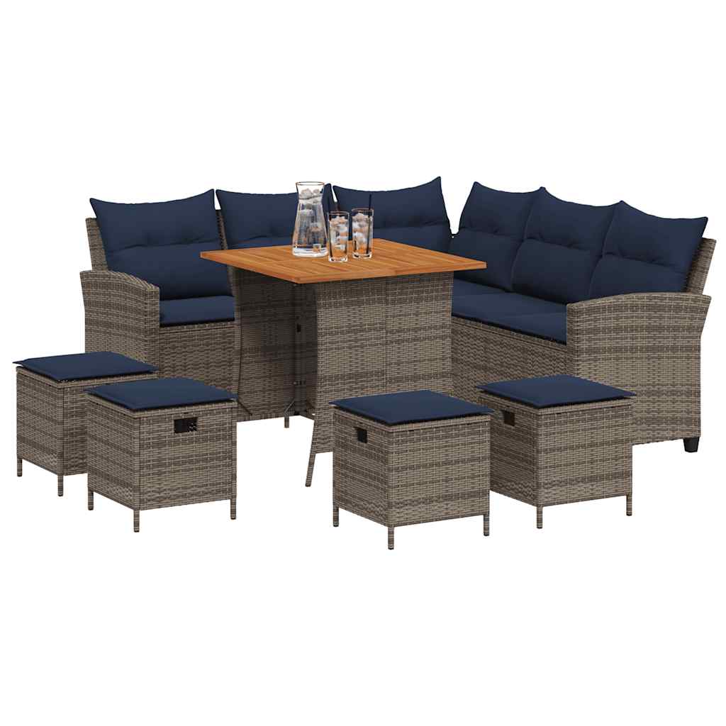 Ensemble de canapé de jardin 6 pcs avec coussins en forme de L gris résine tressée