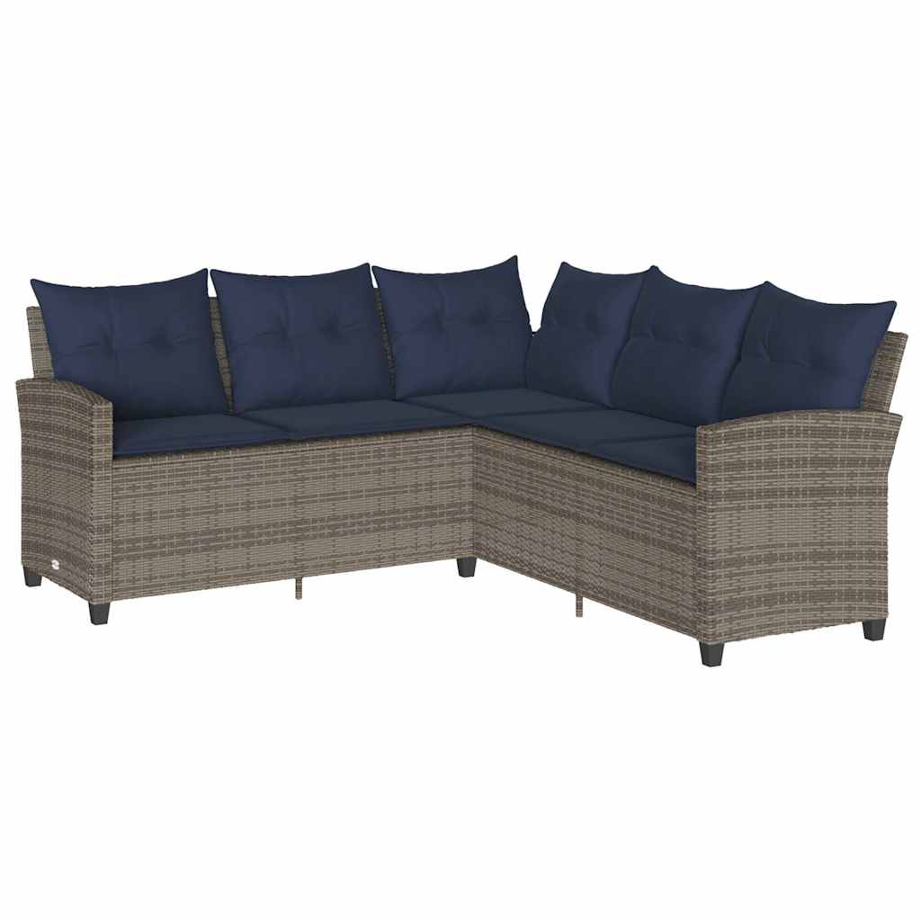 Ensemble de canapé de jardin 6 pcs avec coussins en forme de L gris résine tressée