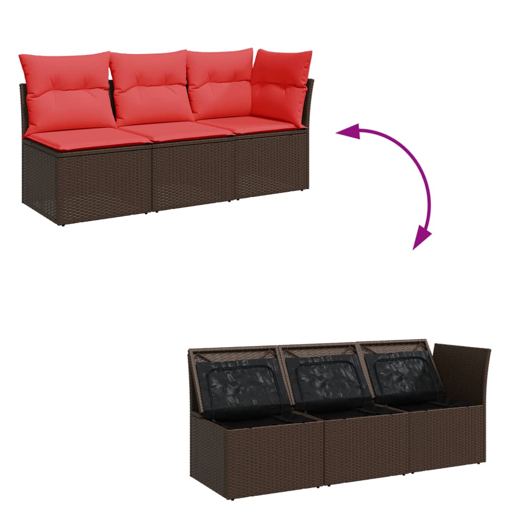Canapé de jardin avec coussins 3 places brun résine tressée Canapés de jardin vidaXL