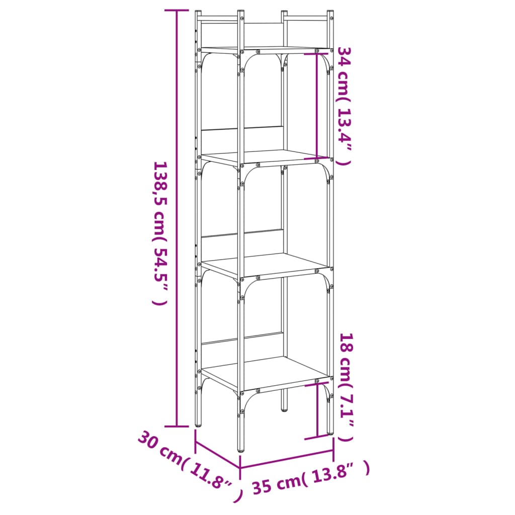 Bibliothèque à 4 niveaux chêne 35x30x138,5 cm bois d'ingénierie - XIOS
