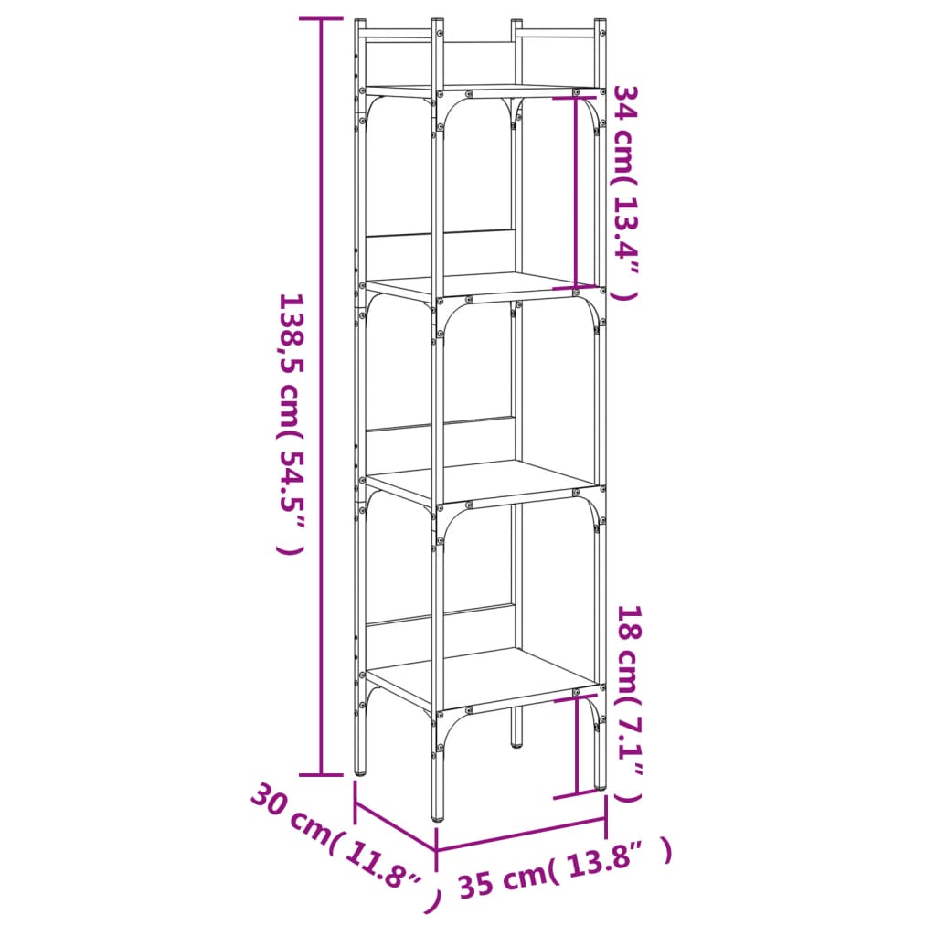 Bibliothèque à 4 niveaux chêne 35x30x138,5 cm bois d'ingénierie - XIOS