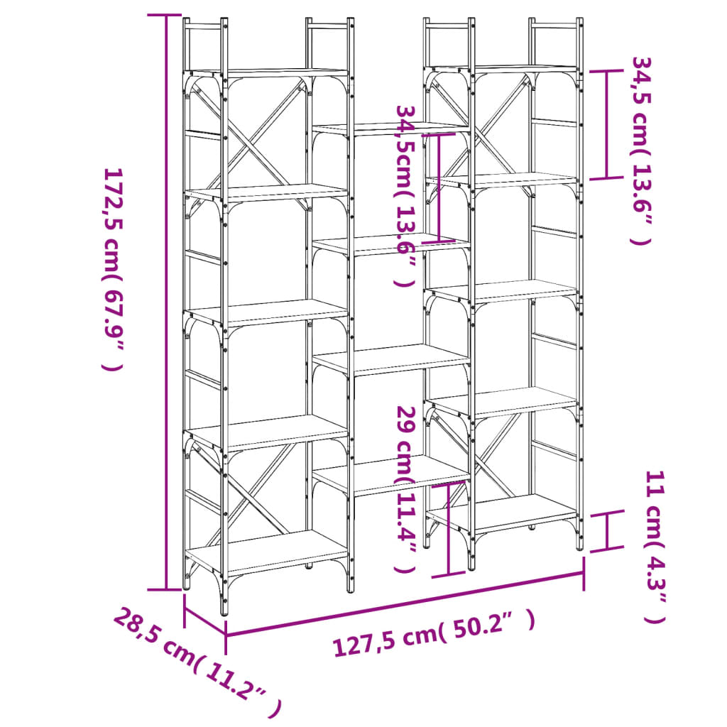 Bibliothèque chêne marron 127,5x28,5x172,5 cm bois d'ingénierie - XIOS