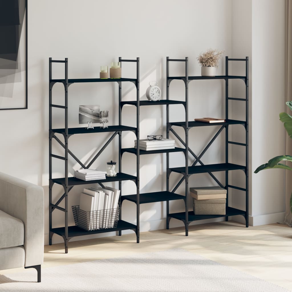 Bibliothèque noir 160x28,5x136,5 cm bois d'ingénierie - XIOS