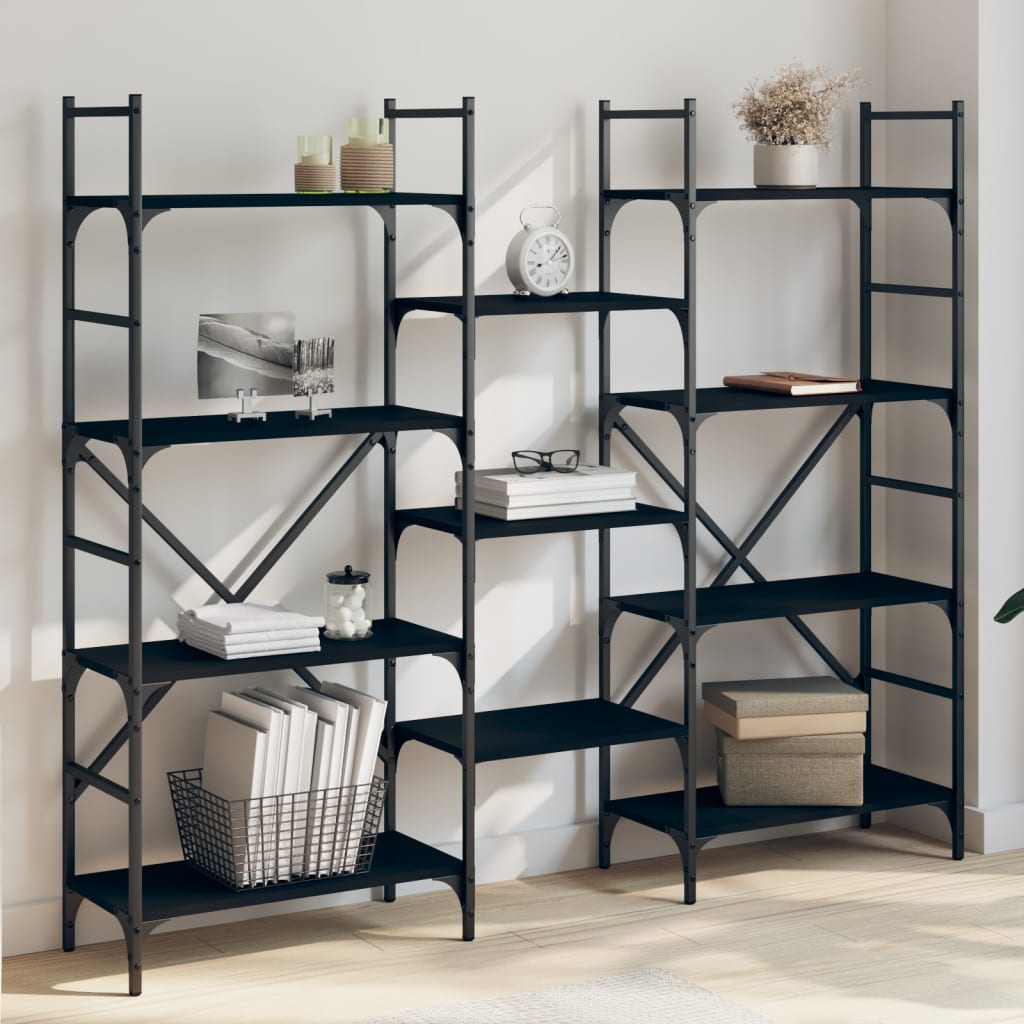 Bibliothèque noir 160x28,5x136,5 cm bois d'ingénierie - XIOS
